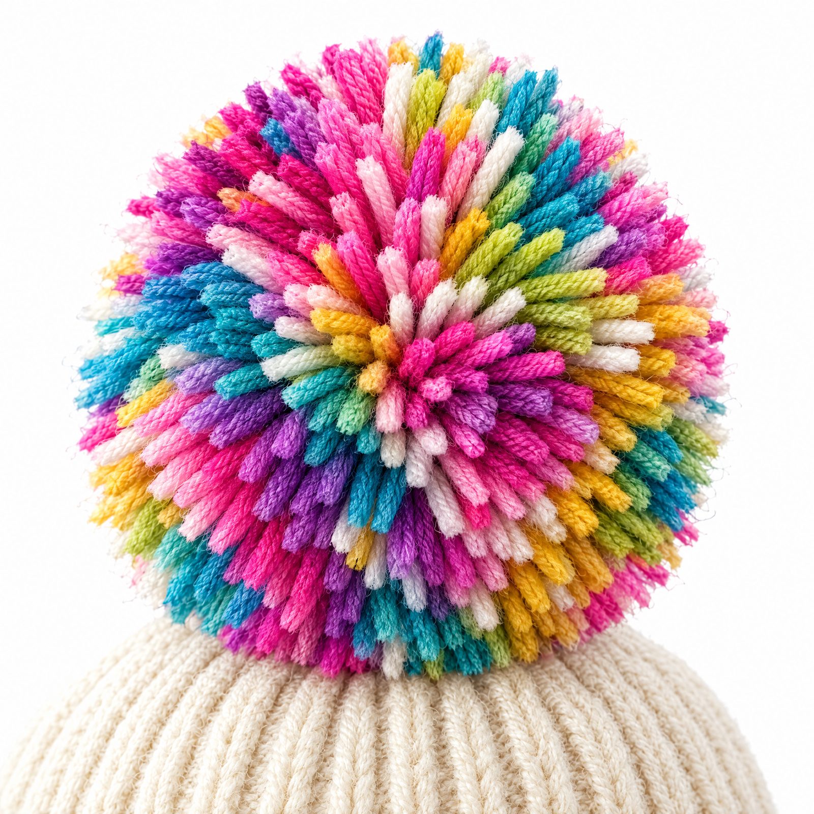 Neon Sky hand-painted cashmere pom, close up